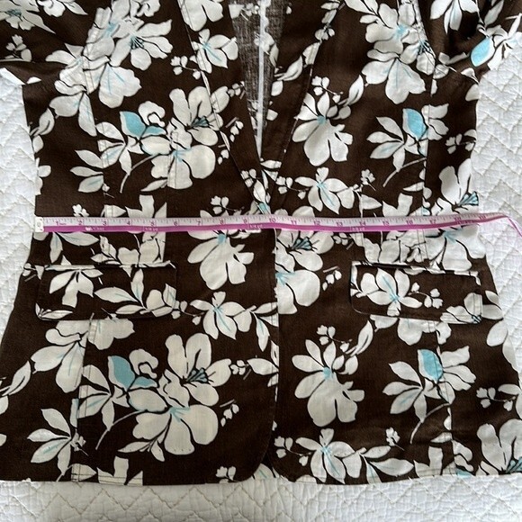 Land’s End 100% Linen Brown/White Floral Print Womens Blazer Classic Size 10 - Picture 7 of 15